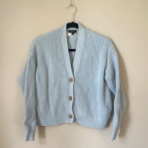 Quince Powder Blue Ribbed Cotton Cardigan with Wood Buttons